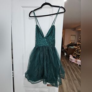 Green Sequin Tulle Mini Dress